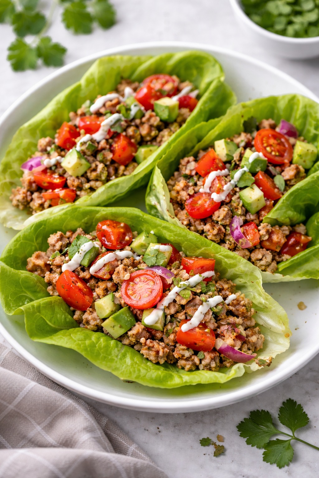 Healthy lettuce wraps filled with lean protein, fresh vegetables, and nutritious ingredients for balanced eating.